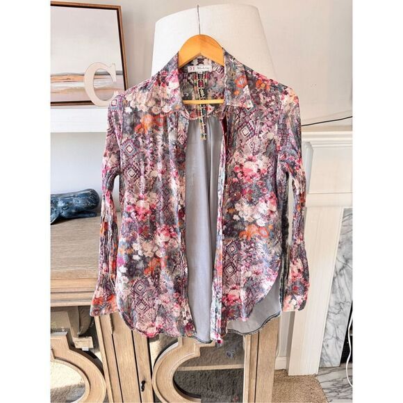 Johnny Was 3J Workshop Floral Print Velvet Button Down Tunic Top Multi Size XSma - Picture 1 of 9